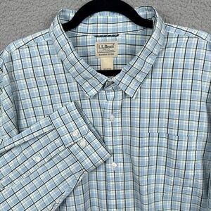 LL‎ Bean Shirt Mens XXXL Blue Plaid Button Slightly Fitted Stretch Outdoor Camp